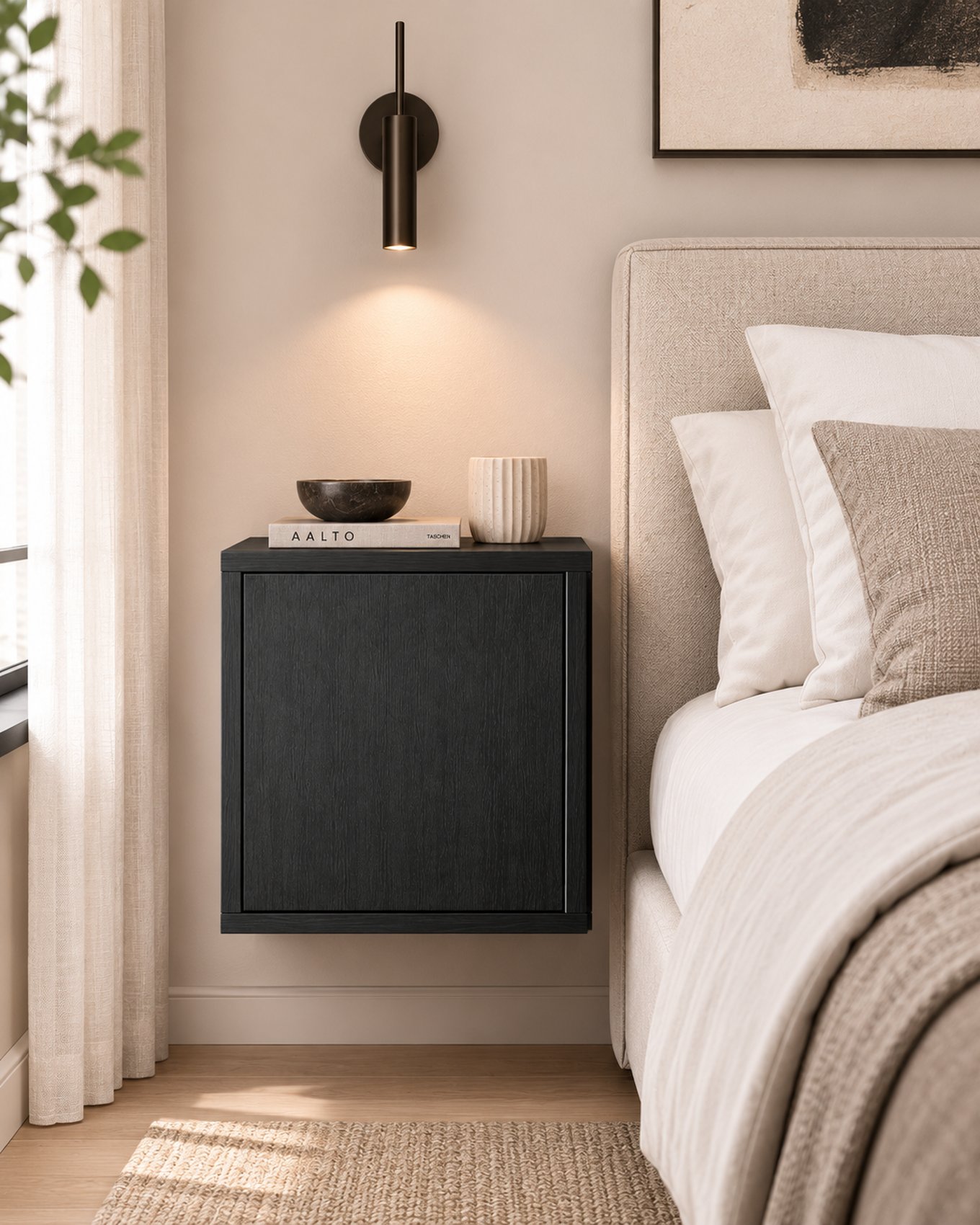Nachtkast - Elegant black oak / Dainty oak latte - 40 x 40 x 25 cm