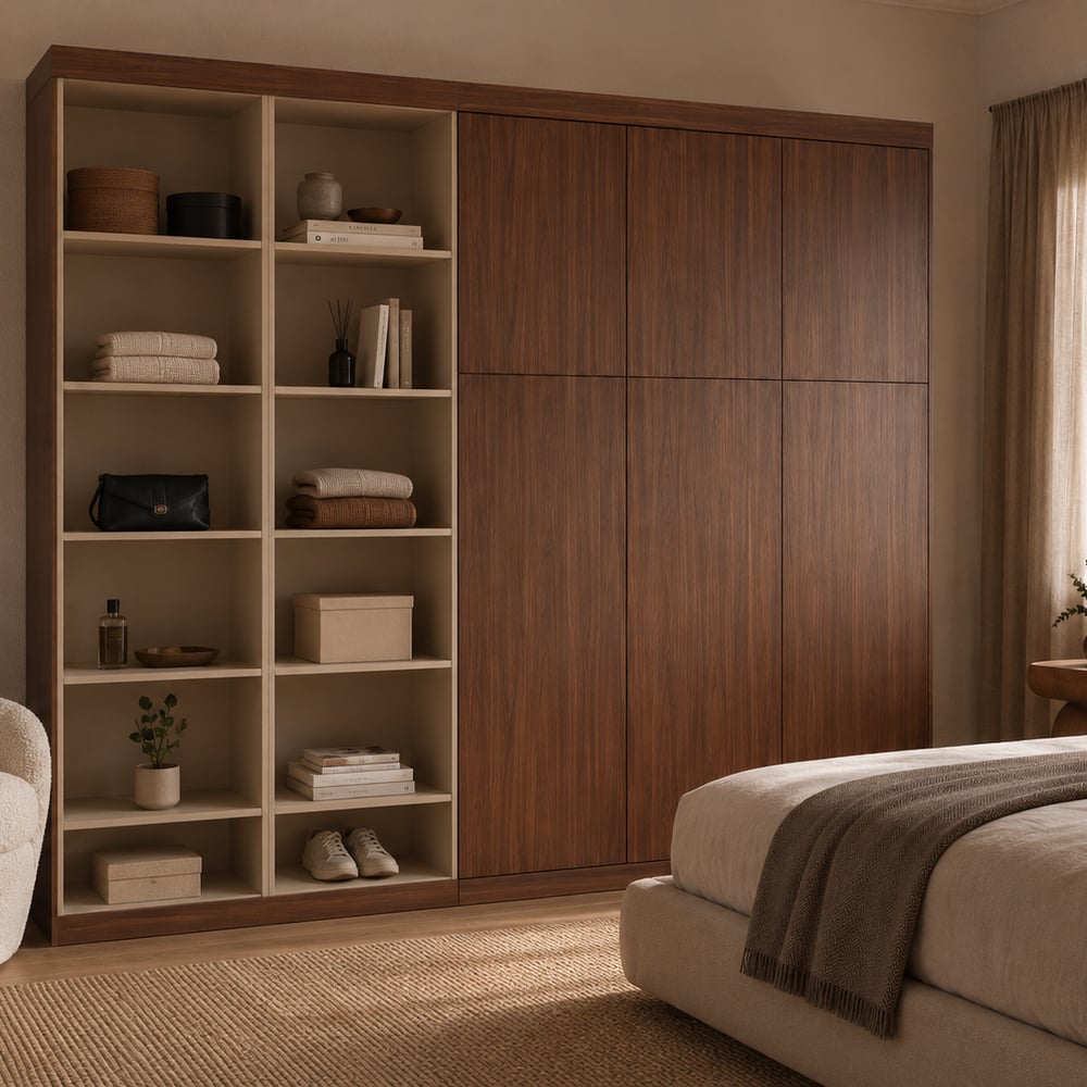 Garderobekast - Lorenzo walnut medium brown - Dark ecru - 300 x 240 x 60 cm