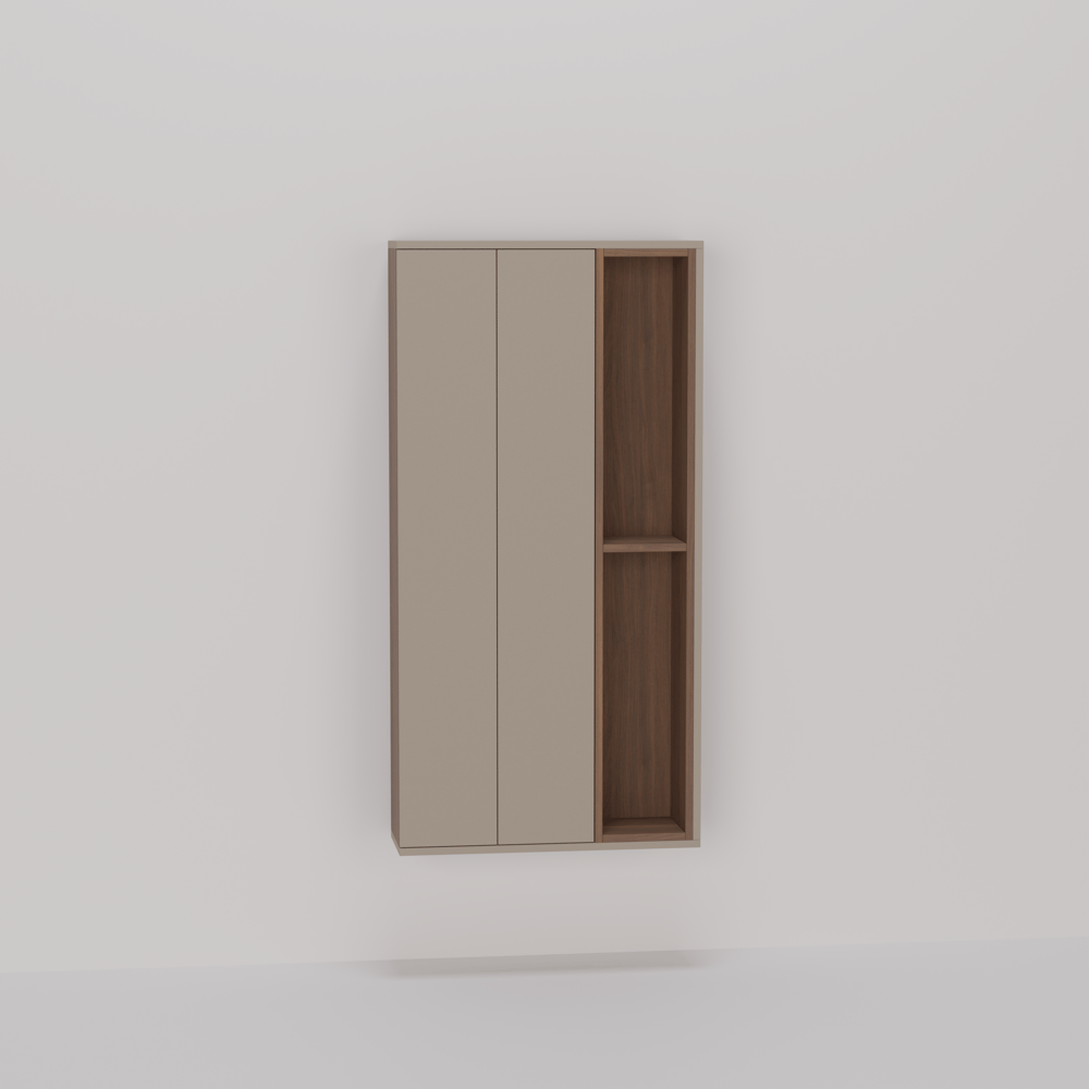 Toiletkast - Dark ecru / Lorenzo walnut medium brown - 70 x 140 x 22 cm