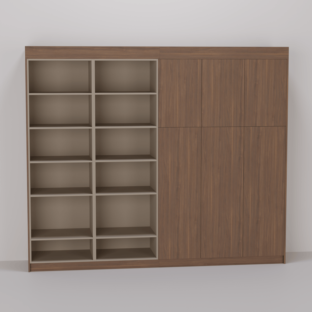 Garderobekast - Lorenzo walnut medium brown - Dark ecru - 300 x 240 x 60 cm