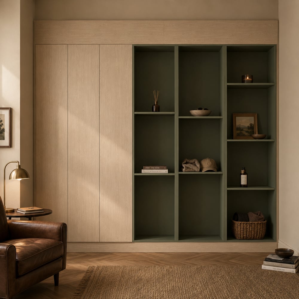 Inbouwkast - Dainty oak latte / Green shadow - 260 x 240 x 52 cm