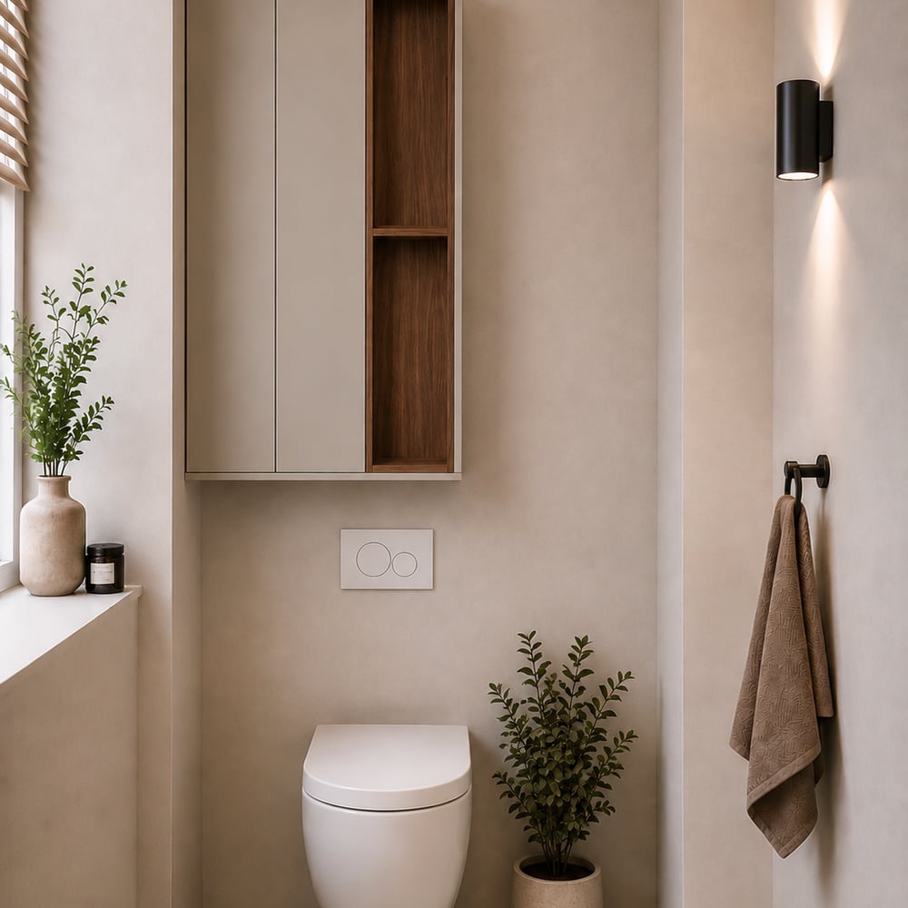 Toiletkast - Dark ecru / Lorenzo walnut medium brown - 70 x 140 x 22 cm
