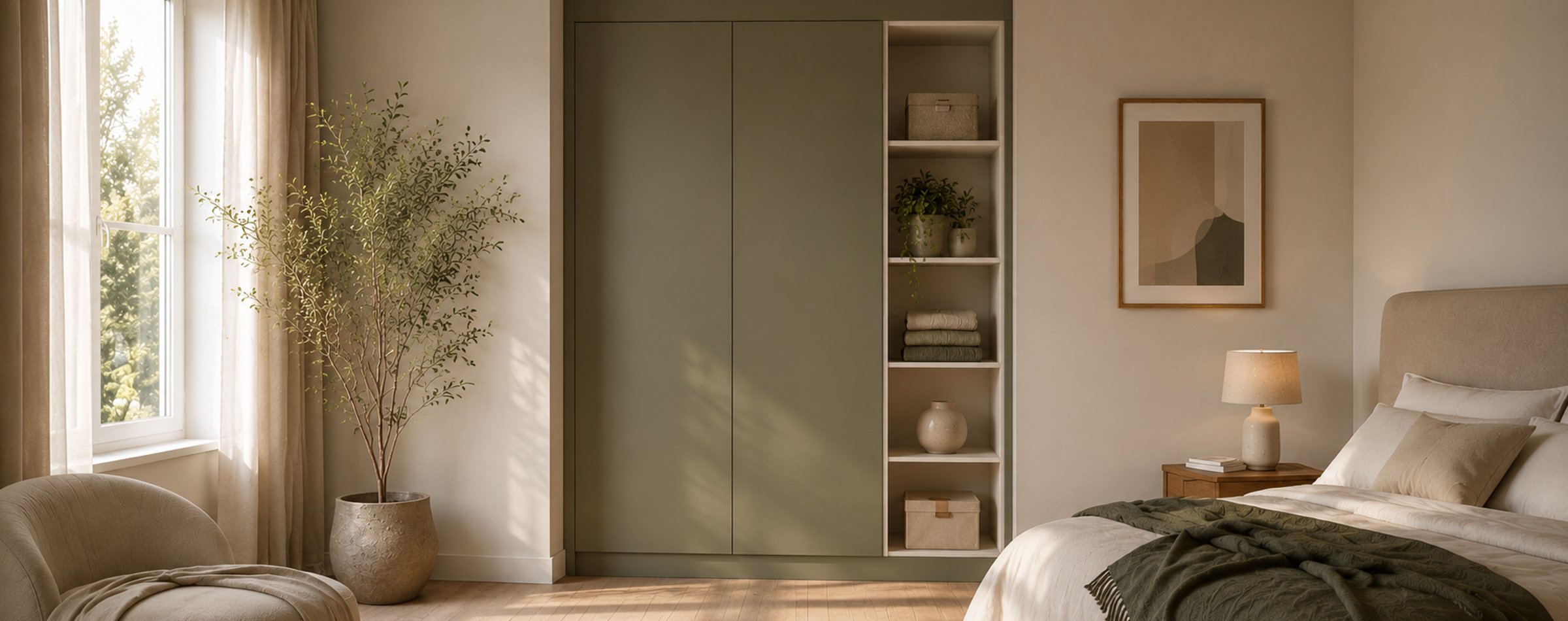 Armoire murale sur mesure sur toute la largeur d'un salon